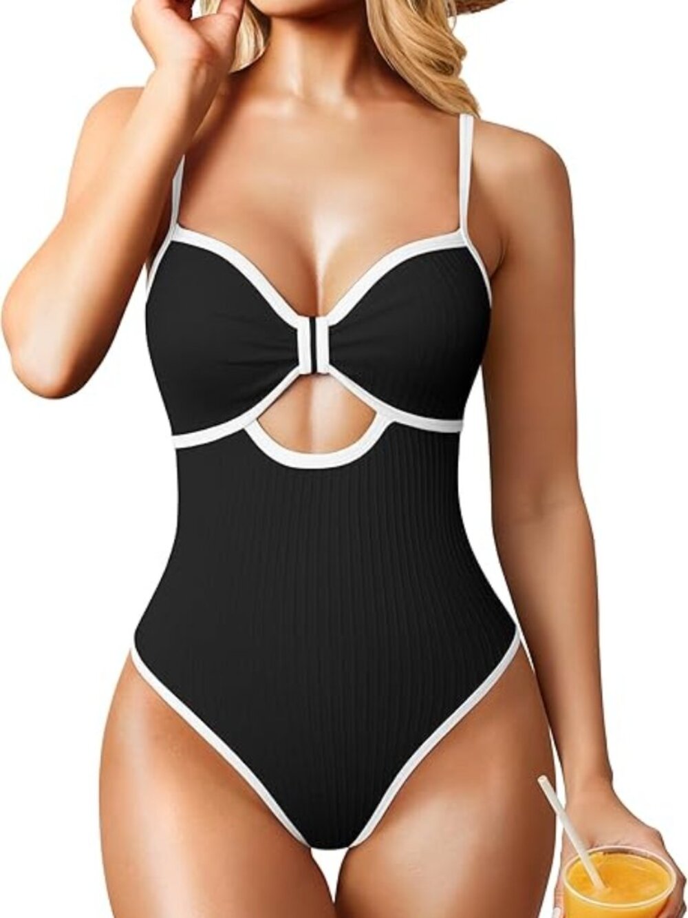 One Piece Swimsuit Cutout Push Up Tummy Control - Like New - Large